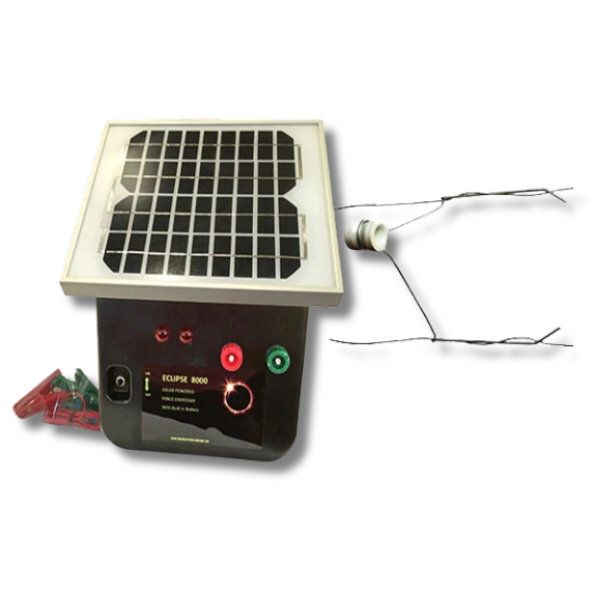 8km Eclipse 8000 Solar Electric Fence Energiser with Steel & Porcelain Insulators - Thunderbird-Off Grid Living Supplies Australia