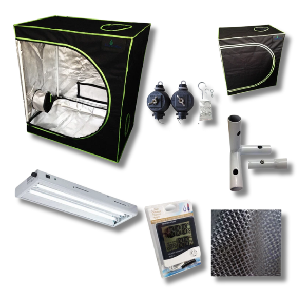 90x60x100cm Grow Tent with T5 2x24W Mirror Shade Light and Hygrow Meter-Off Grid Living Supplies