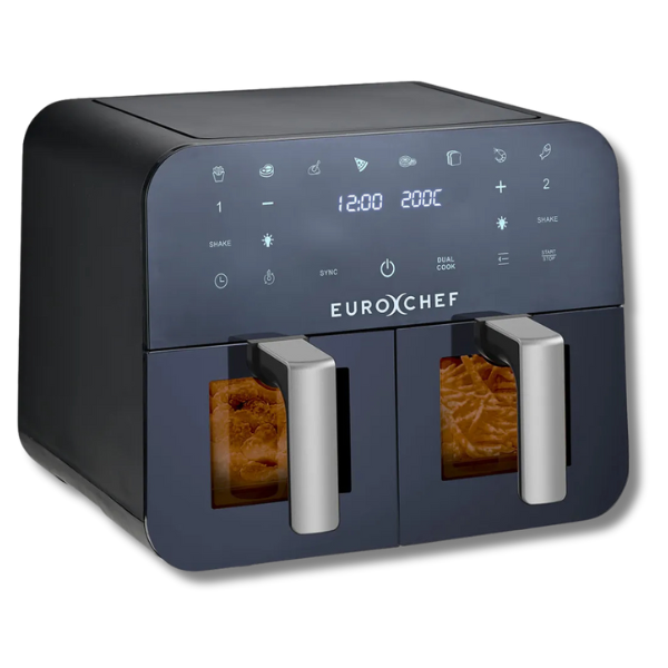 9L Dual Zone Electric Digital Air Fryer with Twin Drawers - Black / Silver-Off Grid Living Supplies Australia