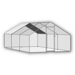 9.8 x 19.6 x 6.5ft Metal Chicken Coop Walk-In Run with Cover & Spire Roof-Off Grid Living Supplies Australia