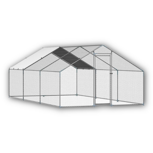 9.8 x 19.6 x 6.5ft Metal Chicken Coop Walk-In Run with Cover & Spire Roof-Off Grid Living Supplies Australia