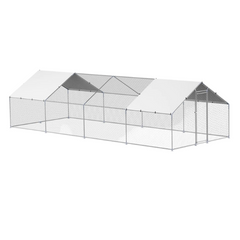 9.8 x 26.2 x 6.5ft Metal Chicken Coop Walk-In Run with Cover & Spire Roof-Off Grid Living Supplies Australia