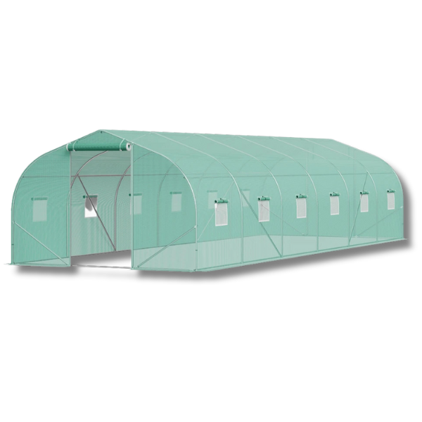 9m x 3m x 2m Walk-In Tunnel Greenhouse with Galvanised Frame & PE Cover - Green-Off Grid Living Supplies
