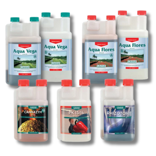 Aqua Vega and Flores with Rhizotonic PK1314 Zym Additives Kit - Canna-Off Grid Living Supplies