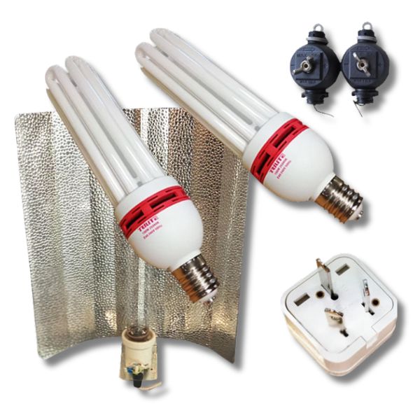 CFL Lamps 2700K + 14000K with Wing Reflector and Yoyo Hanger Light Kit-Off Grid Living Supplies