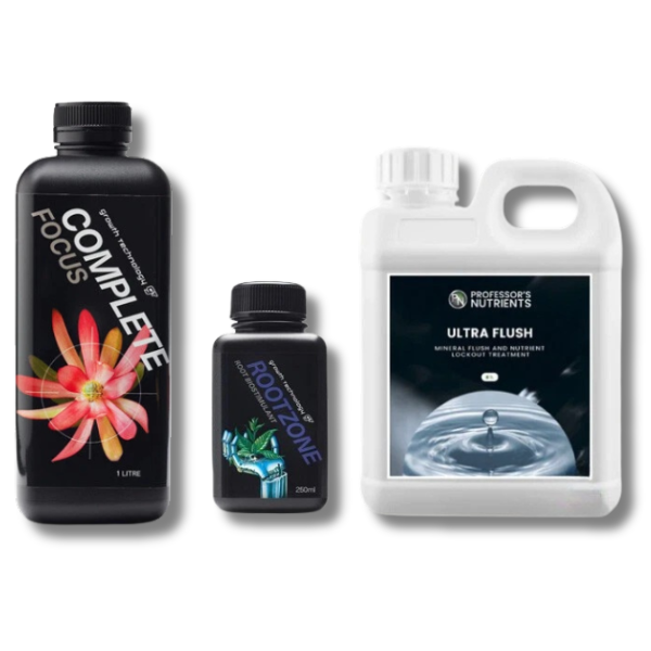 Complete Focus 1L & Rootzone 250ml with Ultra Flush 1L Kit - Professor's Nutrients-Off Grid Living Supplies