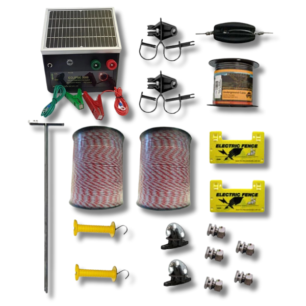 Electric Fence Farm Kit with 12V Solar Energiser for 5 Acre Stock Containment - Thunderbird-Off Grid Living Supplies Australia