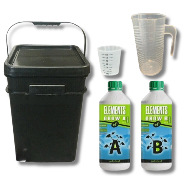 Elements Grow A&B 2x1L Dilution Kit with Bucket & Jug - Nutrifield-Off Grid Living Supplies