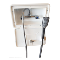 External Shower Box Watermarked White For Caravan & RVs-Off Grid Living Supplies Australia