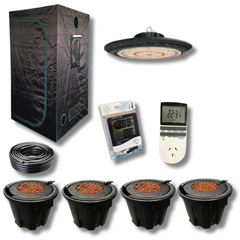 Grow Tent with 200W UFO LED and 4x 27L DWC Pro Pots Setup-Off Grid Living Supplies