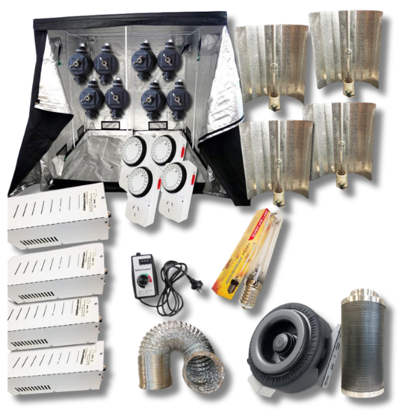 Hydroponic 4x 600W HPS Ballast Batwing Light Kit Grow Tent Duct Fan Filter Combo-Off Grid Living Supplies