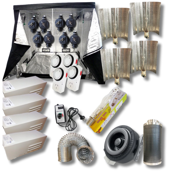 Hydroponic 4x 600W HPS Ballast Reflector MH Lamp Grow Tent 8 Inch Duct Fan Filter Combo-Off Grid Living Supplies