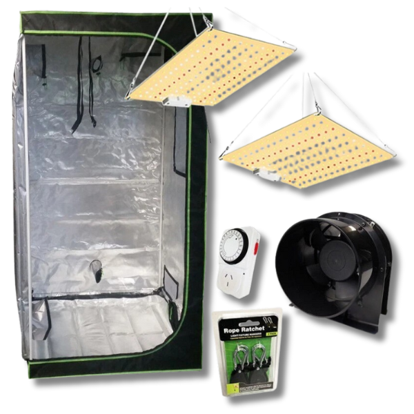 Hydroponics 120cm Grow Tent with 50W LED, 10A Timer, 6 Inch Axial Fan and Rope Ratchet Combo-Off Grid Living Supplies