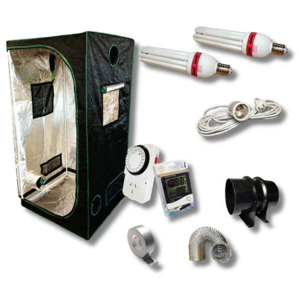 Hydroponics 130W CFL Grow Lights with Timer, 6 Inch Vent Fan and Meter Grow Tent Setup-Off Grid Living Supplies