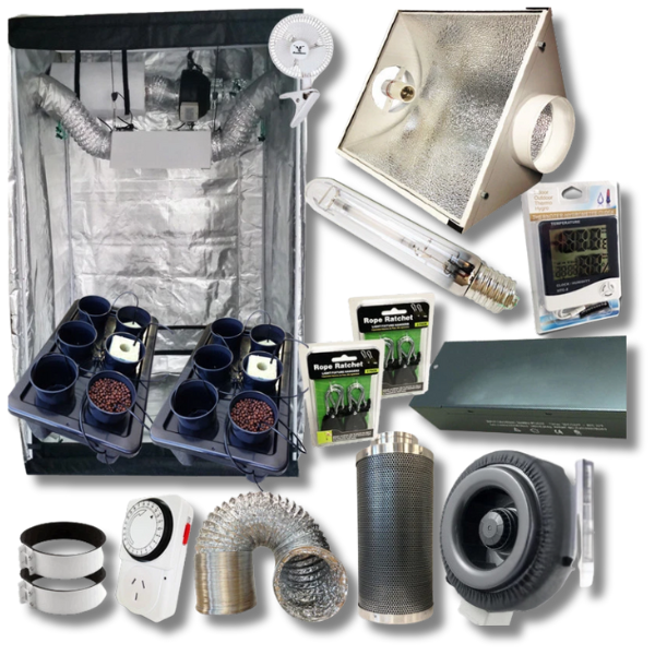 Hydroponics 1.4m Grow Tent 600W HPS Grow Light 12 Pot Dripping System Combo-Off Grid Living Supplies