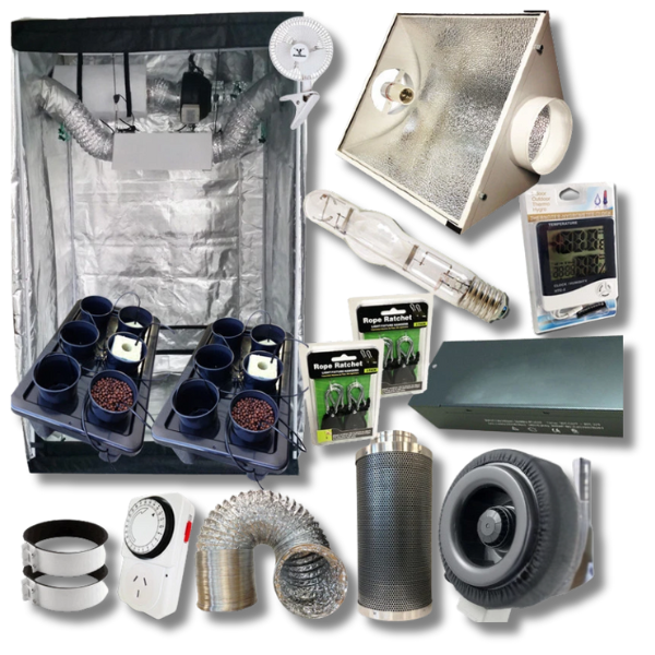 Hydroponics 1.4m Grow Tent 600W MH Grow Light 12 Pot Dripping System Ventilation-Off Grid Living Supplies