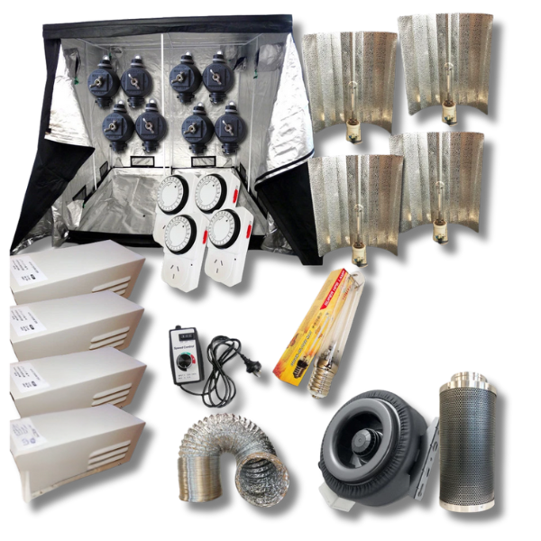 Hydroponics 4x 600W HPS Ballast Reflector HPS Lamp Grow Tent 8 Inch Duct Fan Filter Combo-Off Grid Living Supplies
