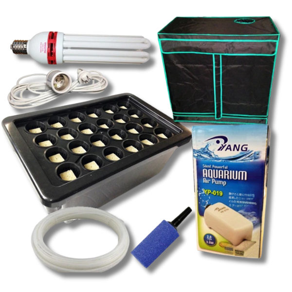 Hydroponics Aeroponics 24 Pot System with CFL Light Holder and 80x45x80cm Grow Tent-Off Grid Living Supplies