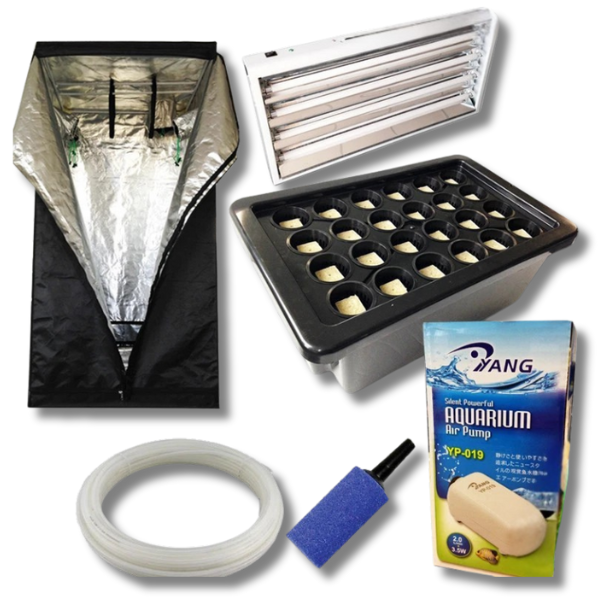 Hydroponics Aeroponics 24 Pot System with T5 2700K Mirror Shade Light and 100cm Grow Tent-Off Grid Living Supplies