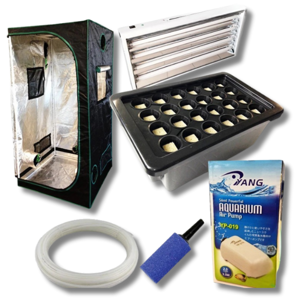Hydroponics Aeroponics 24 Pot System with T5 Mirror Shade Light and 80x80x160cm Grow Tent-Off Grid Living Supplies