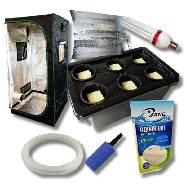 Hydroponics Aeroponics 6 Pot System with CFL Light Reflector and 100x100x200cm Grow Tent-Off Grid Living Supplies