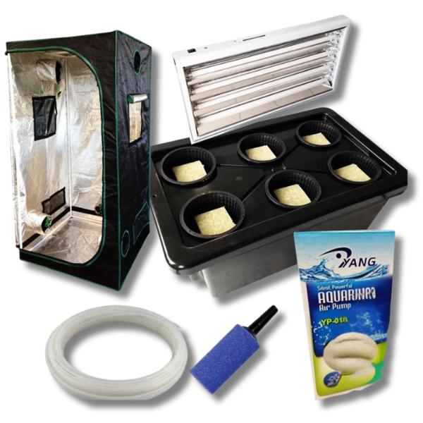 Hydroponics Aeroponics 6 Pot System with T5 2700K Mirror Shade Light and 80cm Grow Tent-Off Grid Living Supplies