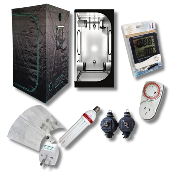 Hydroponics Grow Tent Kit with 14000K and 2700K CFL Reflector LED and 1x1x1.8m Tent-Off Grid Living Supplies