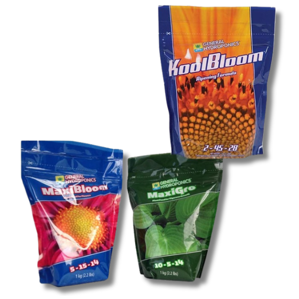 Maxi Grow, Maxi Bloom and KoolBloom Dry 3x1kg Powder Set - General Hydroponics-Off Grid Living Supplies