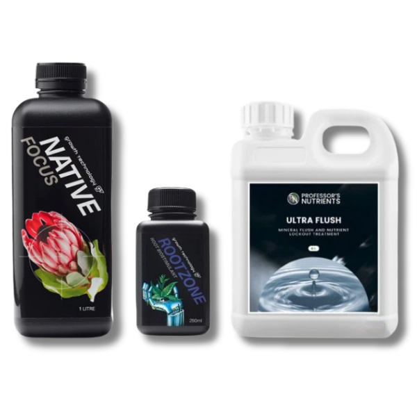 Native Focus 1L & Rootzone 250ml with Ultra Flush 1L Kit - Professor's Nutrients-Off Grid Living Supplies