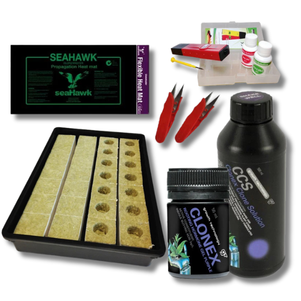 Seedling and Cloning Kit with Heat Mat, pH Meter, 75x75mm Rockwool, Clonex and CCS-Off Grid Living Supplies
