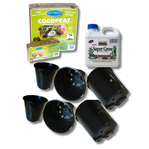 Seedling and Cloning Kit with Organic Nutrients, Coco Peat and 6x 150mm Pots-Off Grid Living Supplies