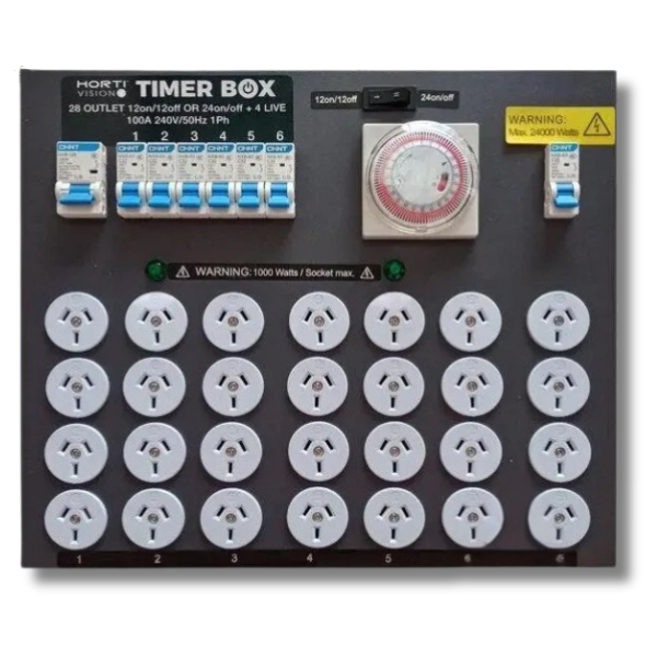 Timer Box up to 24000W 100 Amp with 24+4 Plugs - Hortivision-Off Grid Living Supplies