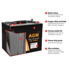 100AH 12V SLA Maintenance Free Low Self Discharge Rate AGM Deep Cycle Battery-Off Grid Living Supplies Australia