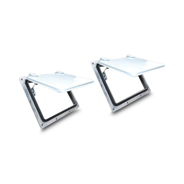 2x Pop Out Roof Air Vents in White + Rubber Seals for Caravans / Camper Trailers / Canopies - 264mm x 213mm-Off Grid Living Supplies Australia