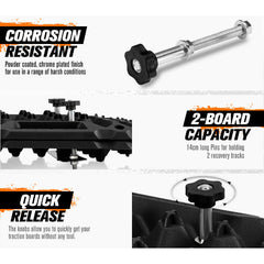 2x Recovery Tracks in Black + Leash & Mounting Pins - 10T-Off Grid Living Supplies Australia