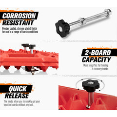 2x Recovery Tracks in Red + Leashes & Mounting Pins - 10T-Off Grid Living Supplies Australia