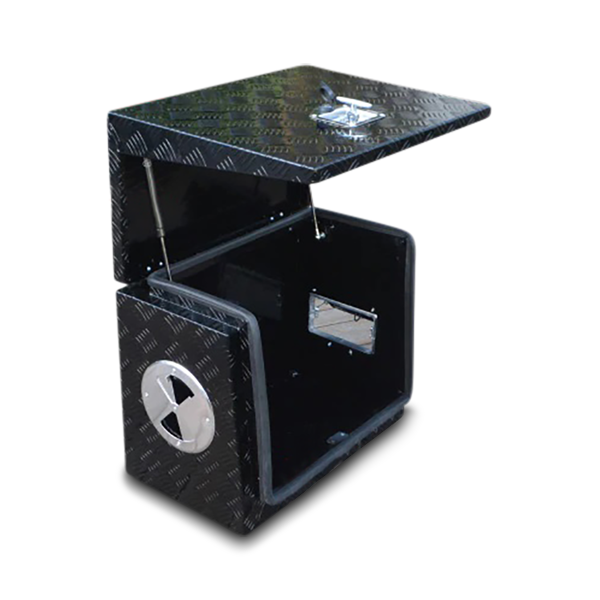 Aluminium Generator Box + Hatch & Vent in Black - 610mm 400mm x 500mm Love My Caravan