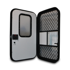 Left Hinged Teardrop Door + Fly Screen & Security Door for Caravans - 650mm x 1100mm-Off Grid Living Supplies Australia