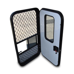 Right Hinged Teardrop Door + Fly Screen & Security Door for Caravans - 650mm x 1100mm-Off Grid Living Supplies Australia