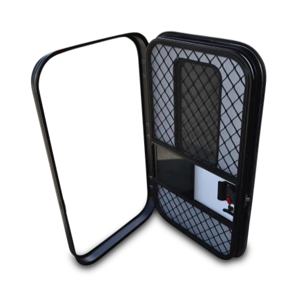 Right Hinged Teardrop Door + Fly Screen & Security Door for Caravans - 650mm x 1100mm-Off Grid Living Supplies Australia